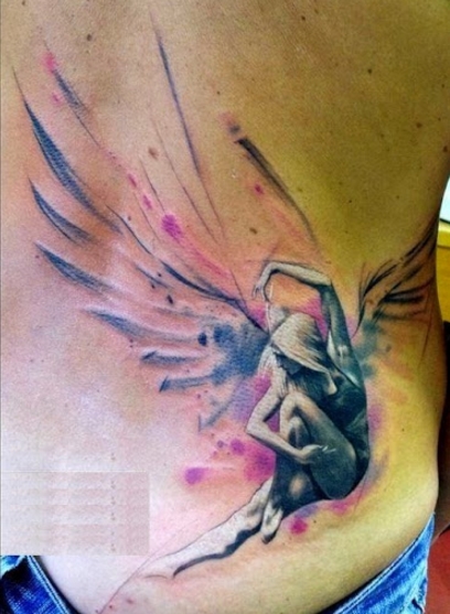 Watercolor angel tattoo